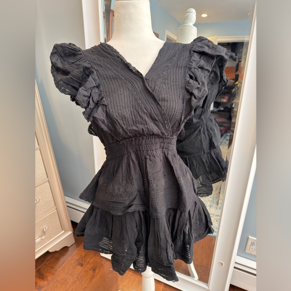 LoveShackFancy Black Ruffled Blouse